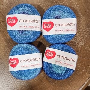 4 Pc Red Heart Croquette Yarn in Colorway Tidepool